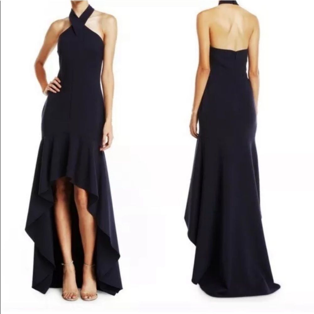 NWT! Likely x Revolve Formal Black High Low Jenny Formal Ruffle Halter Maxi Gown - Picture 6 of 14